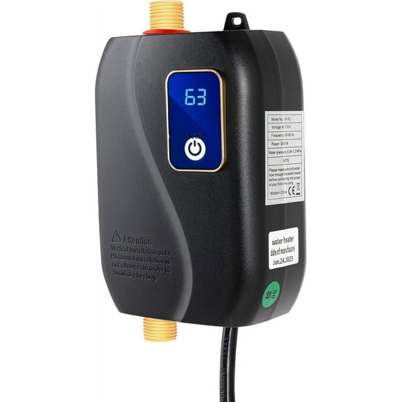 Rectangle 3000W Mini Tankless Water Heater Electric for Under Sink, Instant On Demand Hot Water Heater 110V with Digital Display, Kitchen, Bathroom, Camping, Black