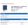 thumbnail image 2 of Power Window Relay - Compatible with 2008 - 2015 Subaru Legacy 2009 2010 2011 2012 2013 2014, 2 of 2