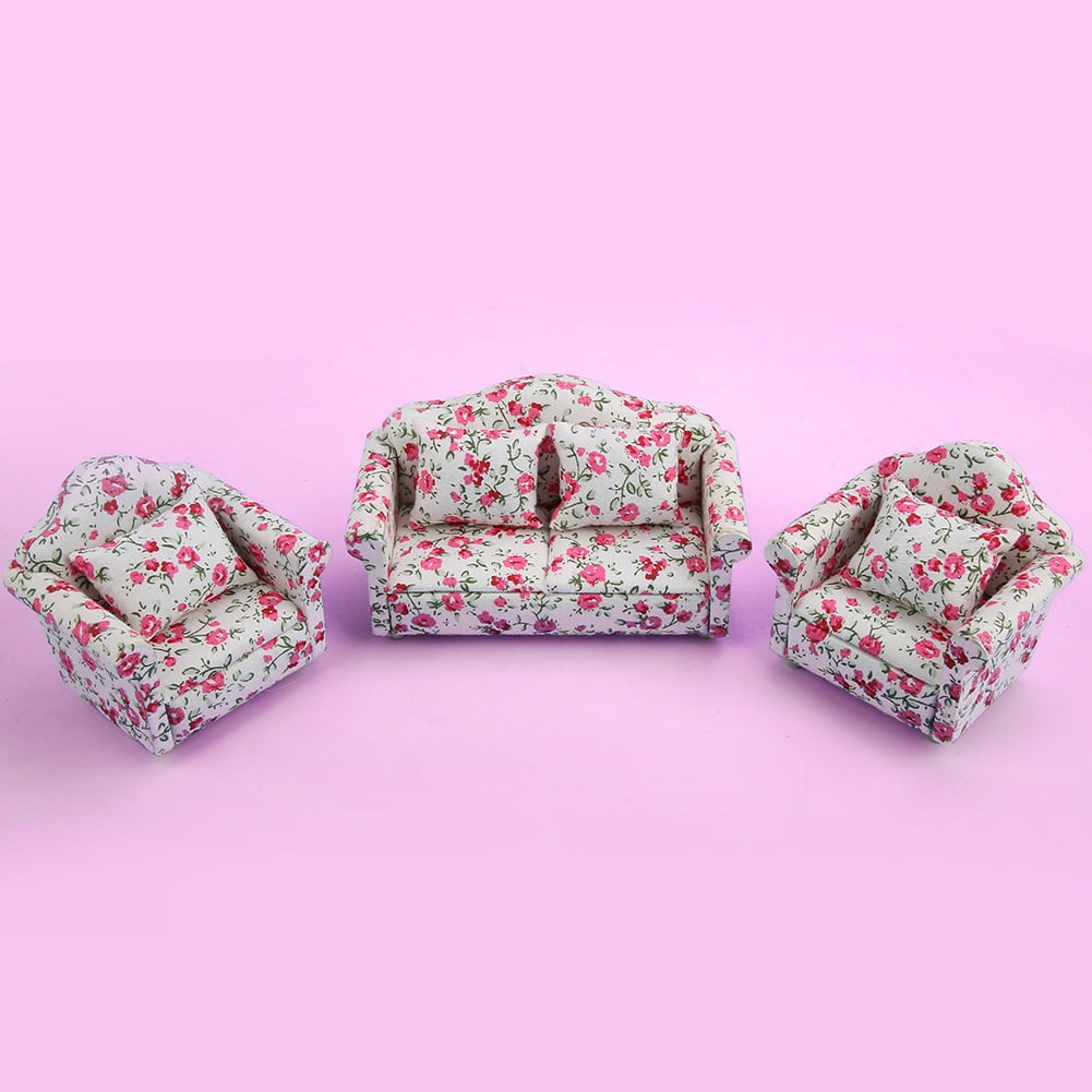 SALALIS Mini Ensemble de canapé pour Maison de Poupée à Motif Floral, avec Coussins de Dossier SALALIS Mini Ensemble de canapé pour Maison de Poupée à Motif Floral, avec Coussins de Dossier