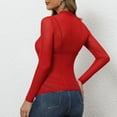 thumbnail image 3 of Women'S Ultra-Thin Mesh Elastic Tight Long Sleeve Half- Bottoming Shirt Sheer Tops Red XXXL, 3 of 5