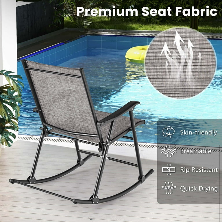Costway 2pcs Patio Folding Rocking Chair Heavy Duty Metal Frame Rockers Outdoor