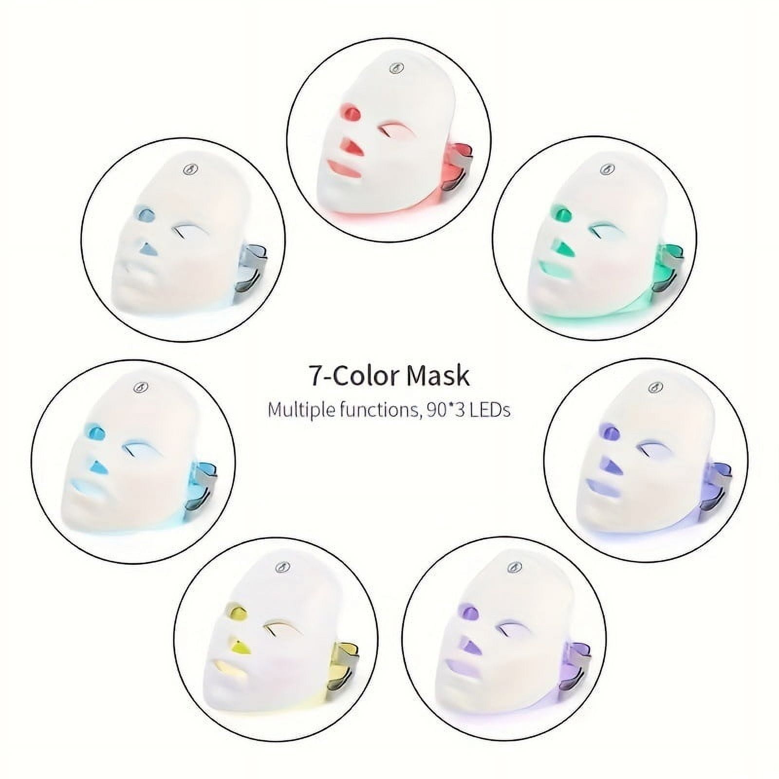 Wearable 7-Color LED Face Mask with Touch Control, Rechargeable Hands-Free Light Device for At-Home Spa and Facial Wellness Routines, Full Face Coverage