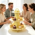 thumbnail image 4 of BiFandian 3-Tier Cardboard Cupcake Stand, Scalloped Edge Disposable Dessert Holder with Carry Handle, Foldable Pastry Display Tray for Birthday Tea Party Wedding and Holiday Snack Serving, 4 of 6