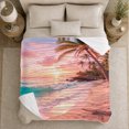 thumbnail image 5 of Pink Sunset Palm Beach with Glassy Water, Romantic Coastal Style for Beach Lovers, Tropical Island Scene and Anniversary Gift, Cozy Flannel Blanket for Bedroom and Sofa, Nautical Home Decor, 5 of 9