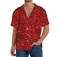 thumbnail image 3 of KLL Red Glitter Print Men's Shirt Short Sleeve Button Down Summer Cuba Beach Shirts- 3X-Large, 3 of 7