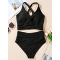 thumbnail image 4 of Women's Textured Bikini Sets Twist Front Top Swimsuits High Waisted Bathing Suits, 4 of 5