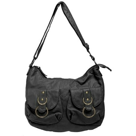Faded Glory Washed Cross Body Hobo Bag, Black