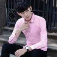 thumbnail image 3 of Ropa de negocios para hombre, camisa y blusa lisas para hombre, vestido formal rojo, estilo coreano, estilo hipster, corte entallado, original, informal, con botones, talla XXL, 3 of 5