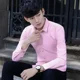 thumbnail image 3 of Ropa de negocios para hombre, camisa y blusa lisas para hombre, vestido formal rojo, estilo coreano, estilo hipster, corte entallado, original, informal, con botones, talla XXL, 3 of 5