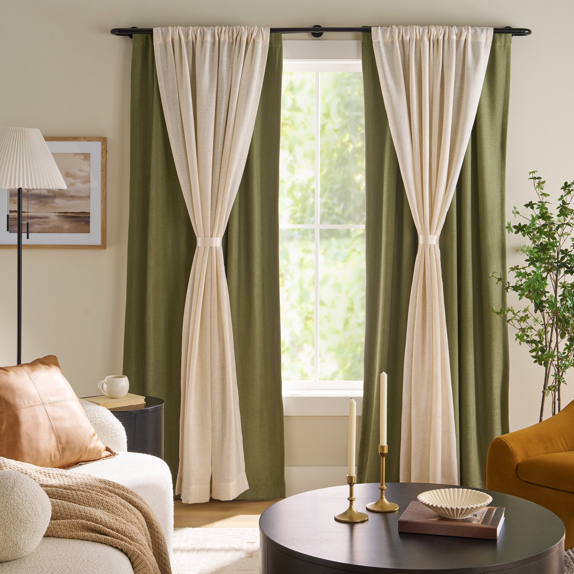 Better Homes & Gardens 1 in Matte Black Swooping Adjustable Double Curtain Rod Set, 32-120 in