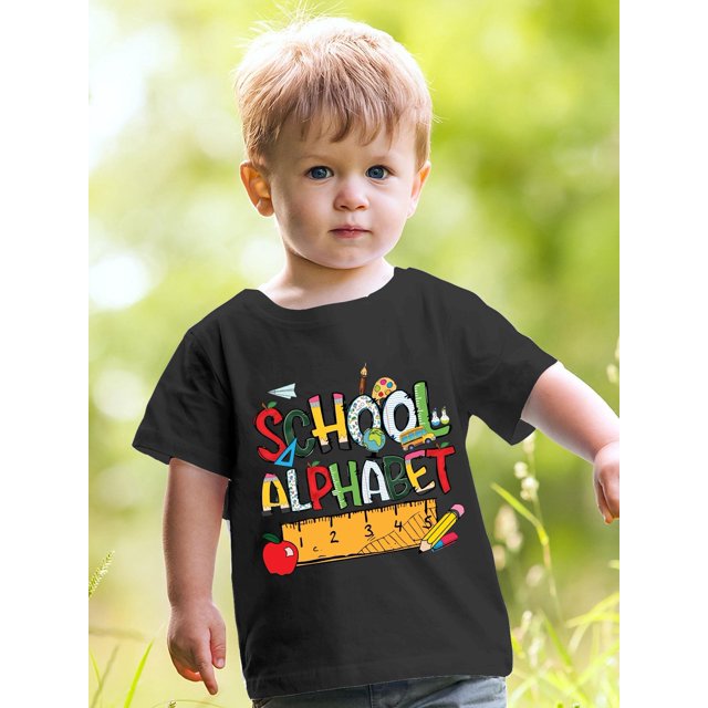 Fashion Boys' Round Neck T-Shirt, Back-to-School Printed T-Shirt