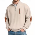 thumbnail image 5 of Men's Hoodless Sweatshirt Heavyweight Pullover Long Sleeve Crewneck Casual Athletic Jogging Workout Top With Front Pocket Streetwear Gym Training Beige L, 5 of 5