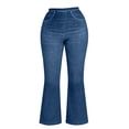 thumbnail image 7 of Gamivast Flare Pants for Women Faux Denim Jean Print High Waisted Stretchy Bell Bottom Pants Retro Denim Pants Elastic Waist Comfortable Casual Party, 7 of 7