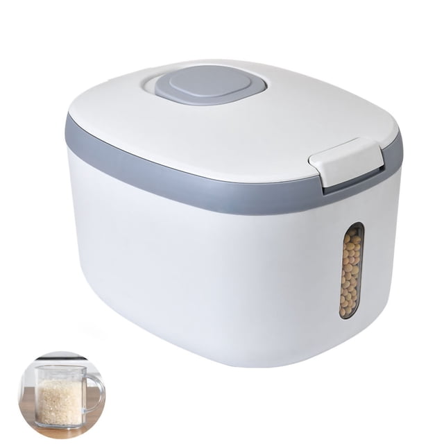 Caja De Almacenamiento De Arroz De Gran Capacidad Con Tapa Abatible, Contenedor De Granos De Plástico Para Organización De Cocina Y Casa(Gris)