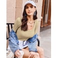 thumbnail image 3 of Ekouaer Womens Long Sleeve Shirts Square Neck Slim Fit Basic Tops Ribbed Thermal Undershirts Layering Tee, 3 of 6