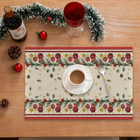 1PC Green Xmas Tree Christmas Placemats, 13x19 Inch Washable Plastic Non-Slip Woven Winter Table Mats for Party Kitchen Dining Decor (D)