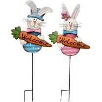 Rabbit Garden Stake Decorative Easter Yard Stake, Rabbit Decor Metal Yard Art Decor Outdoor Garden Decoration for Patio Porch Lawn Pathway Backyard, 32.25" W x 13" D x 1" H