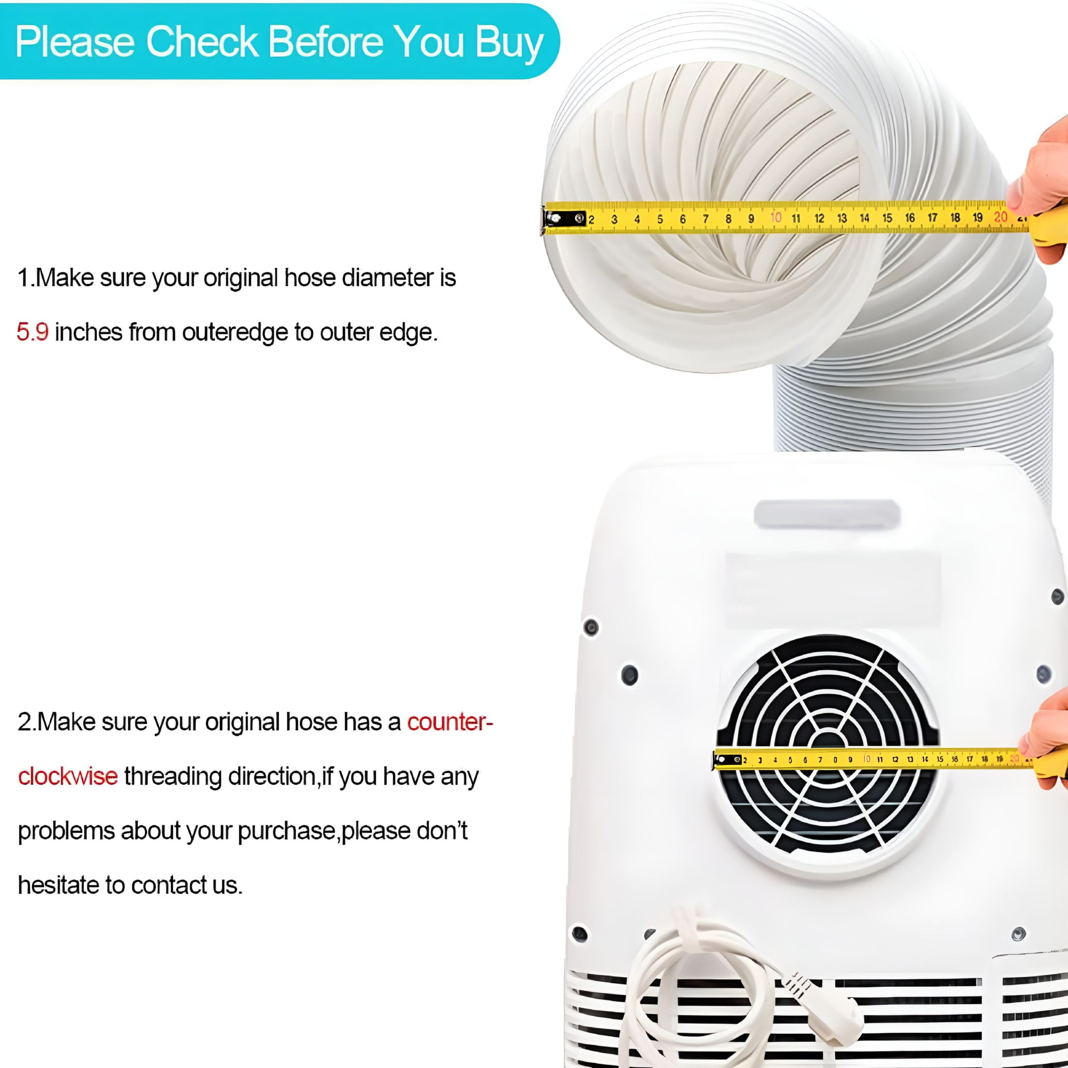 HIBIBUD 2026 New Portable Air Conditioner Hose,Exhaust Vent Hose with 5.9" Diameter,Universal Replacement Ac Vent Hose Length Up to 59" for Home,Office,Apartment,Rv