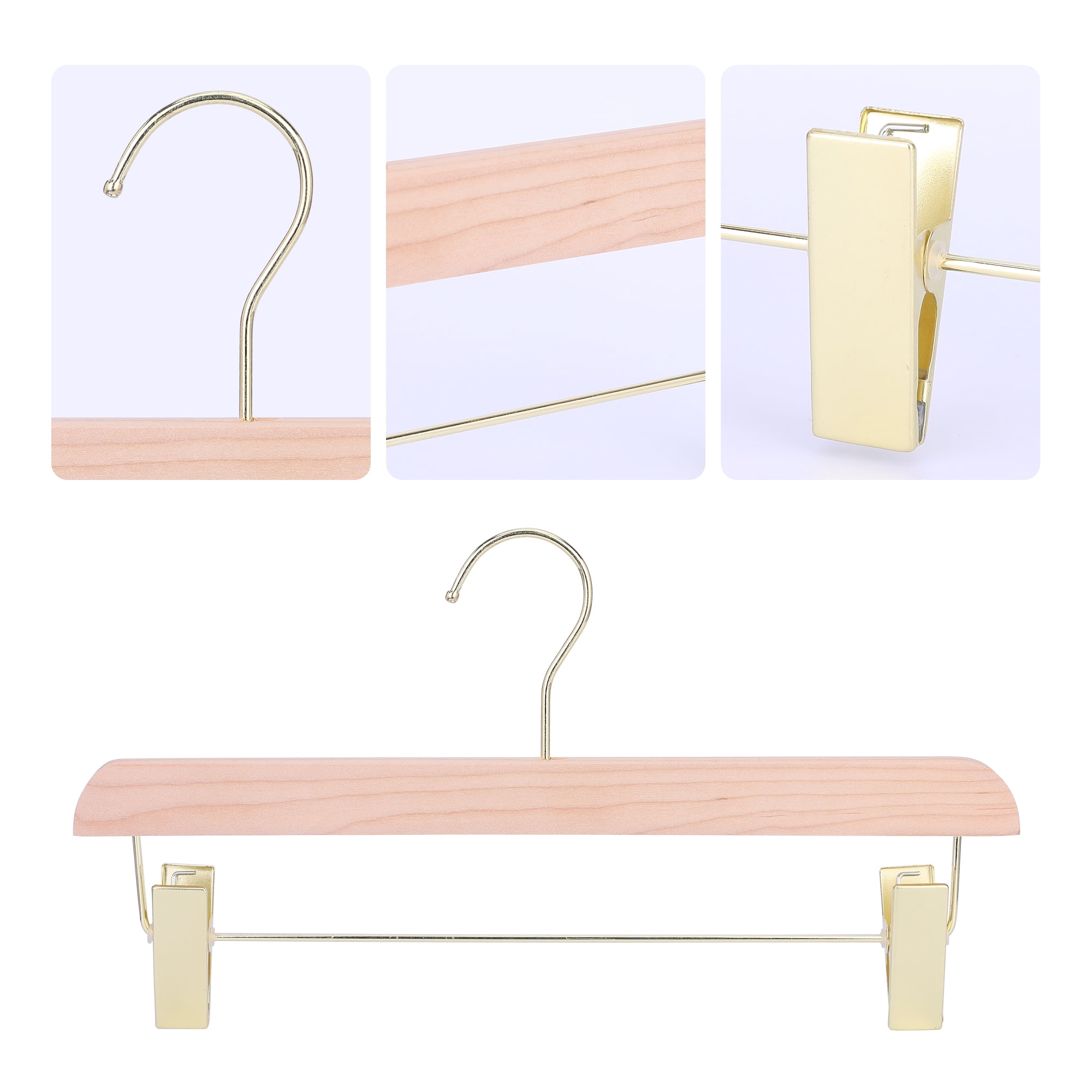 Unique Bargains Wood Hangers with Pinch Clips for Clothing and Pants 10 Pack Gold