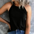 thumbnail image 4 of MRULIC tank top for women Women's Solid Color Slim Fit O Neck Halter T-Shirt Top Vests Tank Sleeveless Blouse Womens tank tops Black + L, 4 of 7