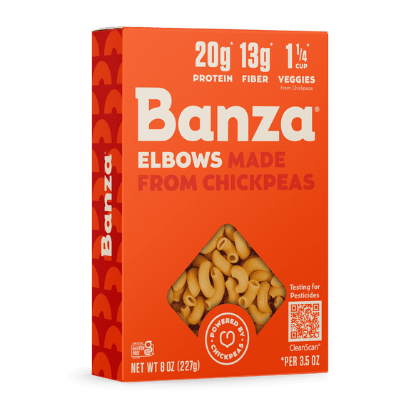 Banza Elbows Pasta from Chickpeas - Gluten Free, High Protein, and Lower Carb Protein Noodles, 8oz