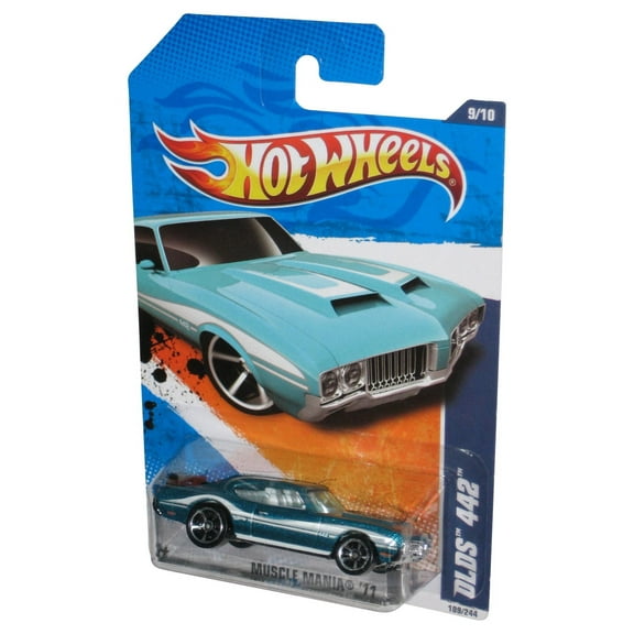 Hot Wheels Muscle Mania '11 9/10 (2010) Aqua Blue Olds 442 Toy Car 109/244