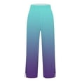 thumbnail image 7 of Yeaiivve Womens Cotton Linen Wide Leg Pants Gradient Color Casual Summer Pants Elastic Waist Comfy Lounge Pants with Pockets Purple XL, 7 of 7
