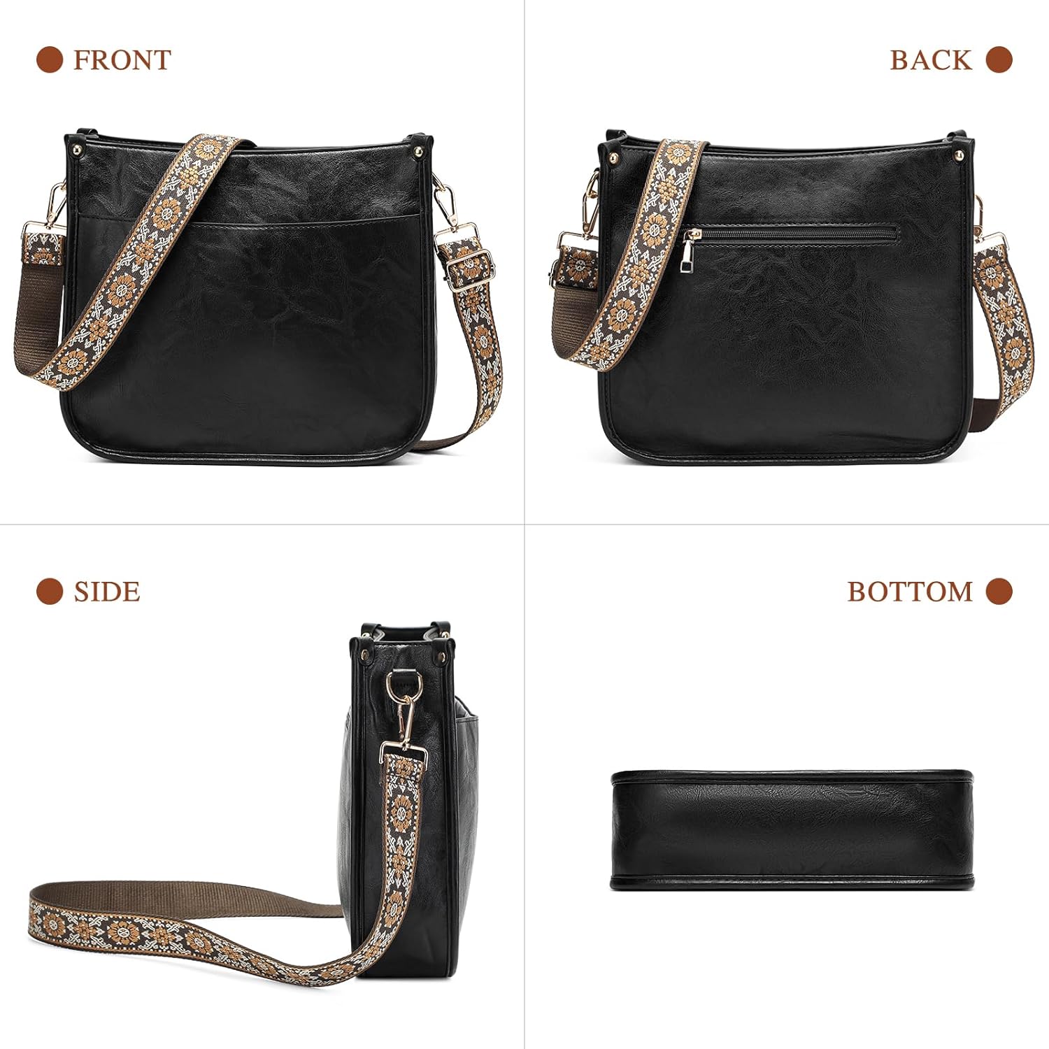 Crossbody Purse for Women Trendy Vegan Leather Hobo Bags for Women Handbags and Wallet 2PCS With Guitar Shoulder Strap