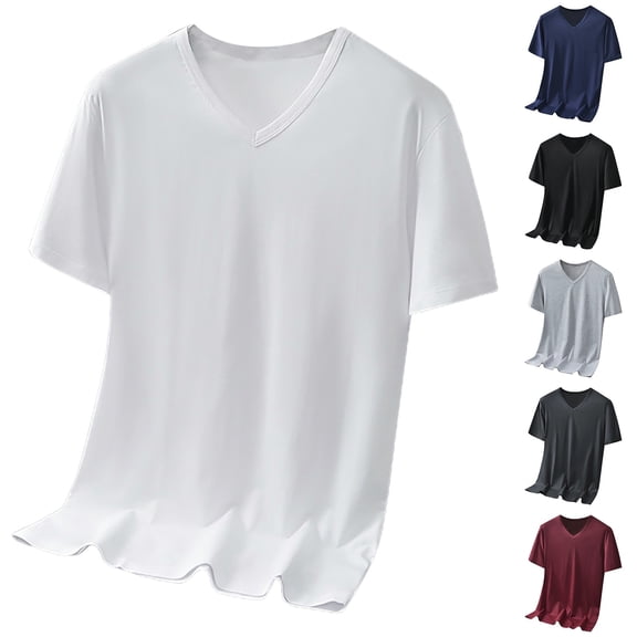 Mens Casual Loose V Neck T Shirts Solid Color Loose Fit Casual Basic Tees Summer Soft Tops Black L by Awwp