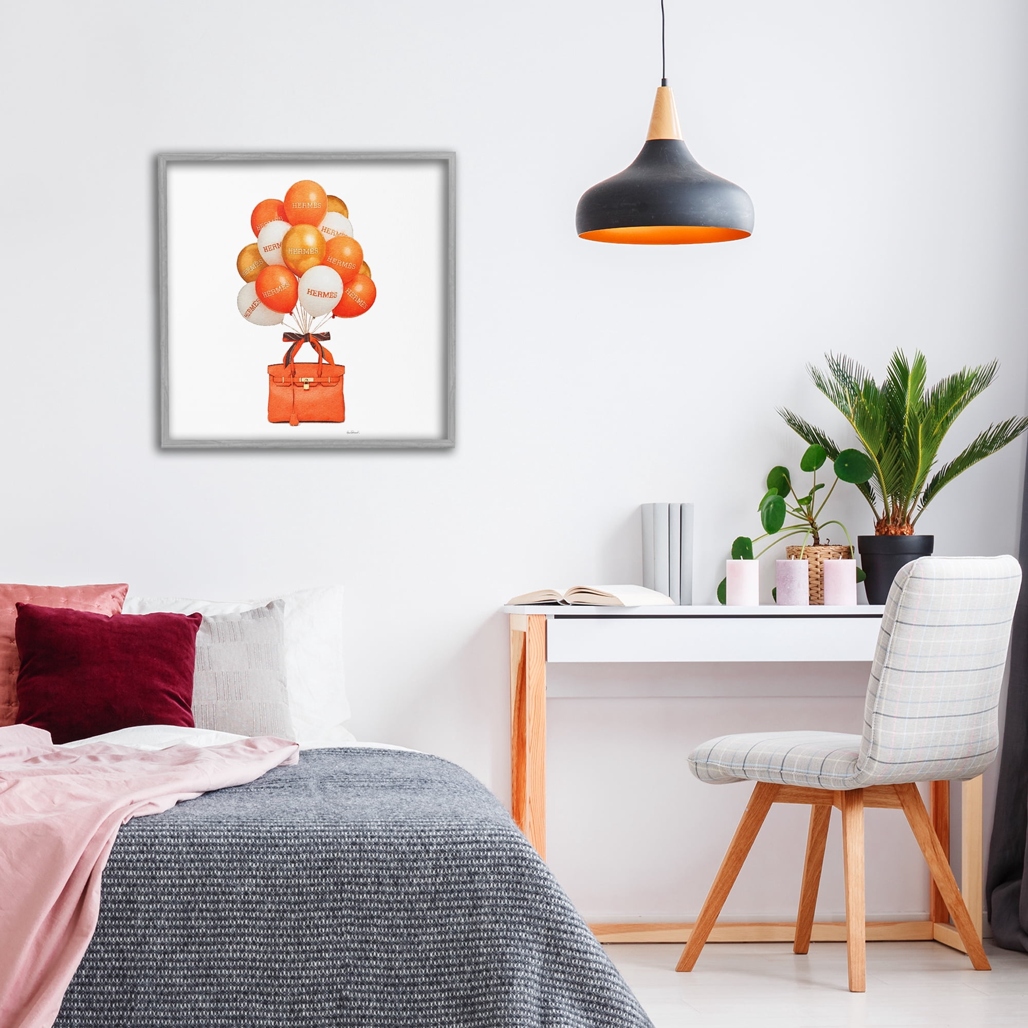 Stupell Industries Orange Handbag & Balloons Gray Framed Giclee Art, design by Amanda Greenwood