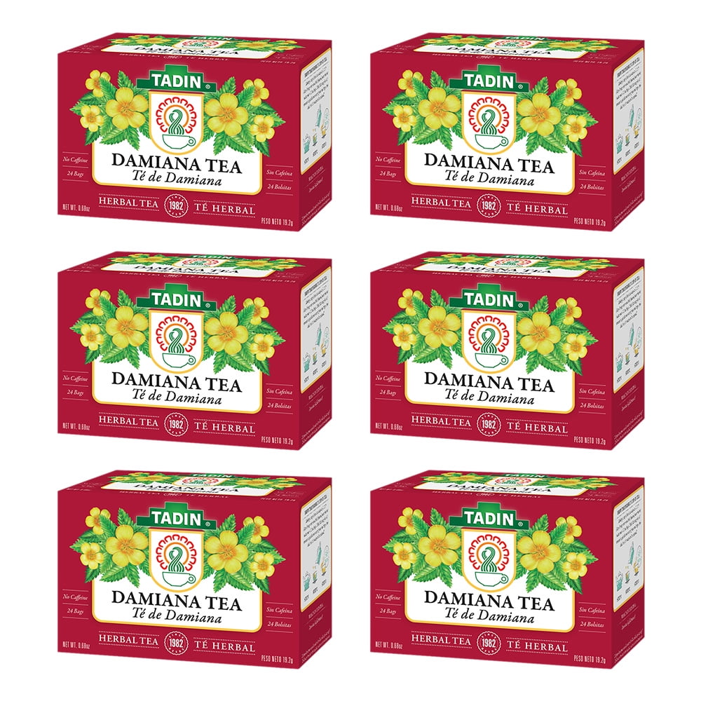 Tadin Damiana Natural Herbal Tea. Fuel your passion. Caffeine Free. 24 Tea Bags. 0.5 oz. Pack of 6