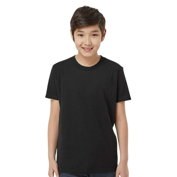 Tultex Youth Fine Jersey Short Sleeve T-Shirt 100% Ring-Spun Cotton Plain Classic Fit Kids Tee (Black, L)