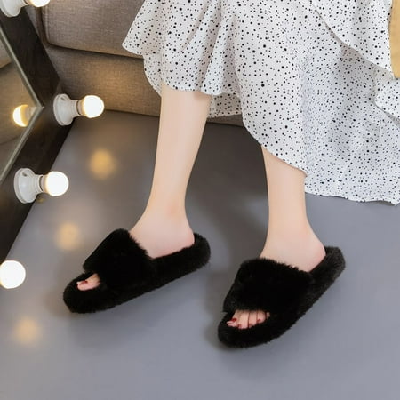 

FITORON Women s Slippers- Autumn and Winter Female ins Plus Velvet Lazy People Outside Wearing Slippers Black 42