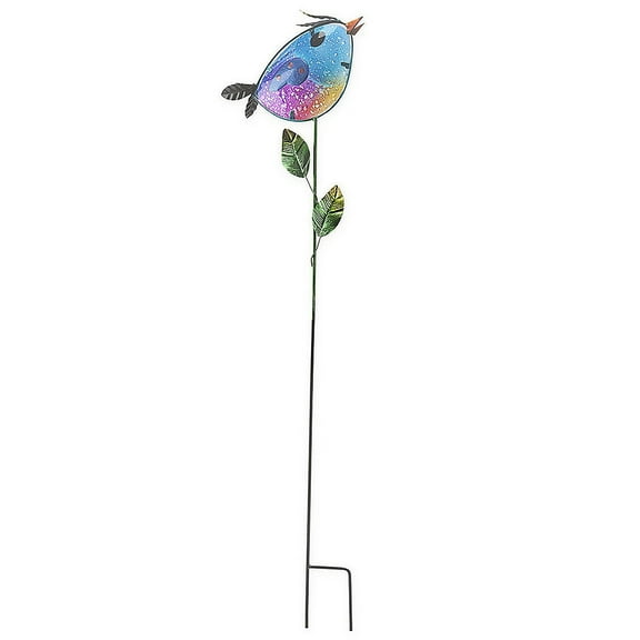 Evergreen Colorful Metal and Glass Bird Garden Stakes, Blue