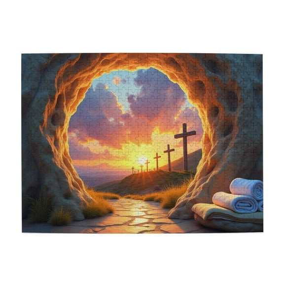 500 Piece Jigsaw Puzzle For Adults Sunset Crosses Resurrection God'S Love Challenging And Relaxing Spiritual Artwork Unique Home Decor Great Gift Idea 20.5X15In