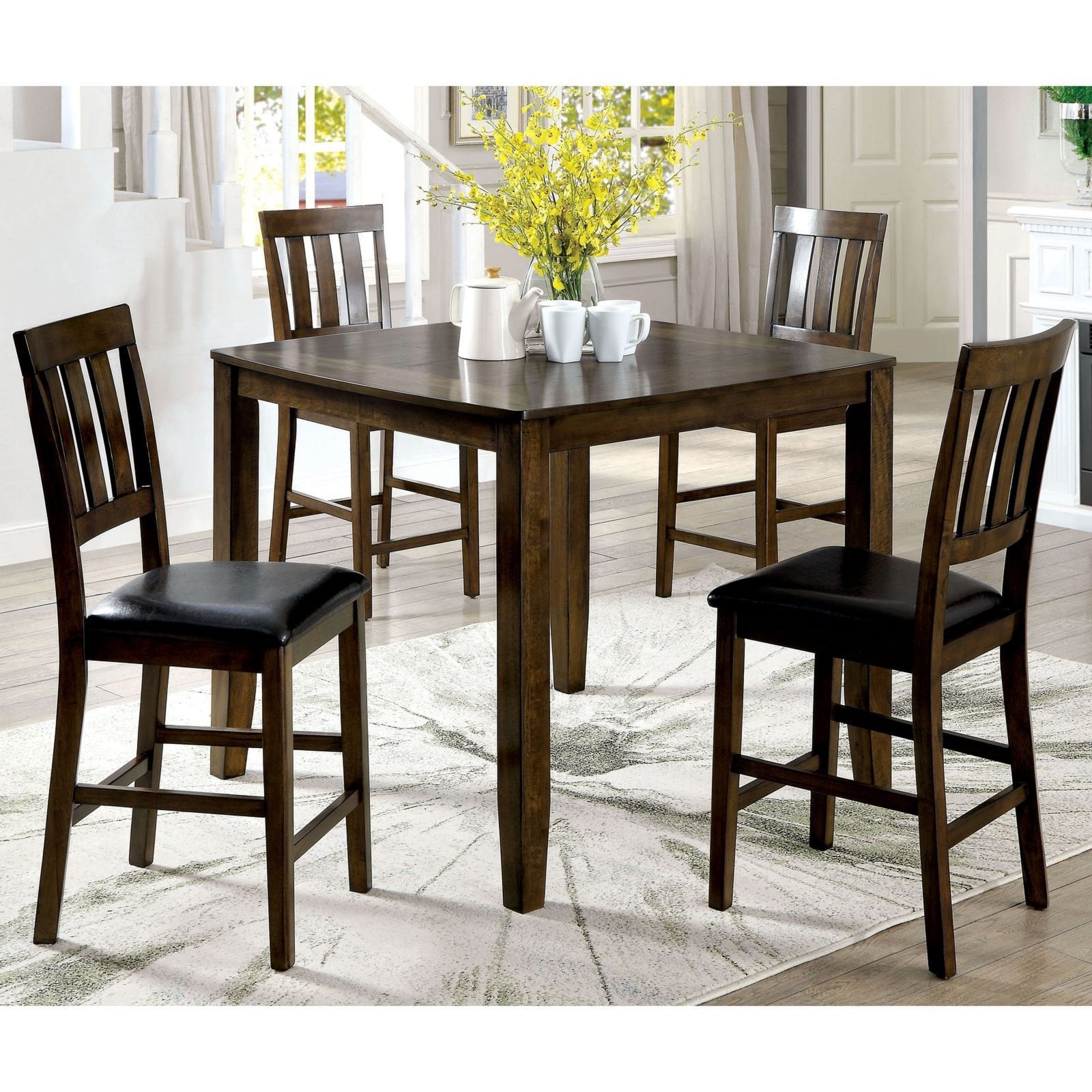 Furniture Of America Stewart 5 Piece Rustic Counter Height Dining Table Set