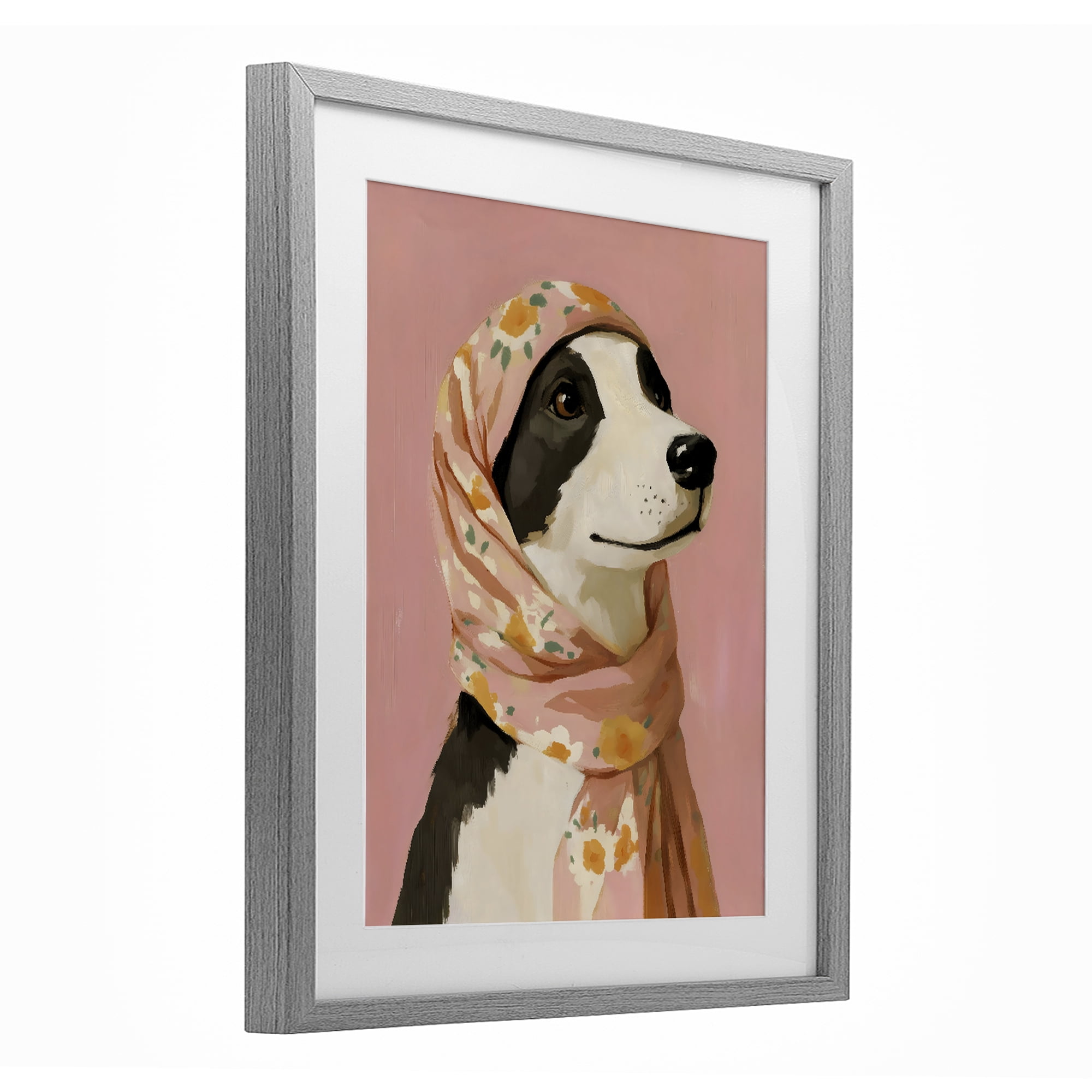 Stupell Industries Dog Babushka in Floral Scarf Gray Framed Print Under Glass, design by The Prints Vibe