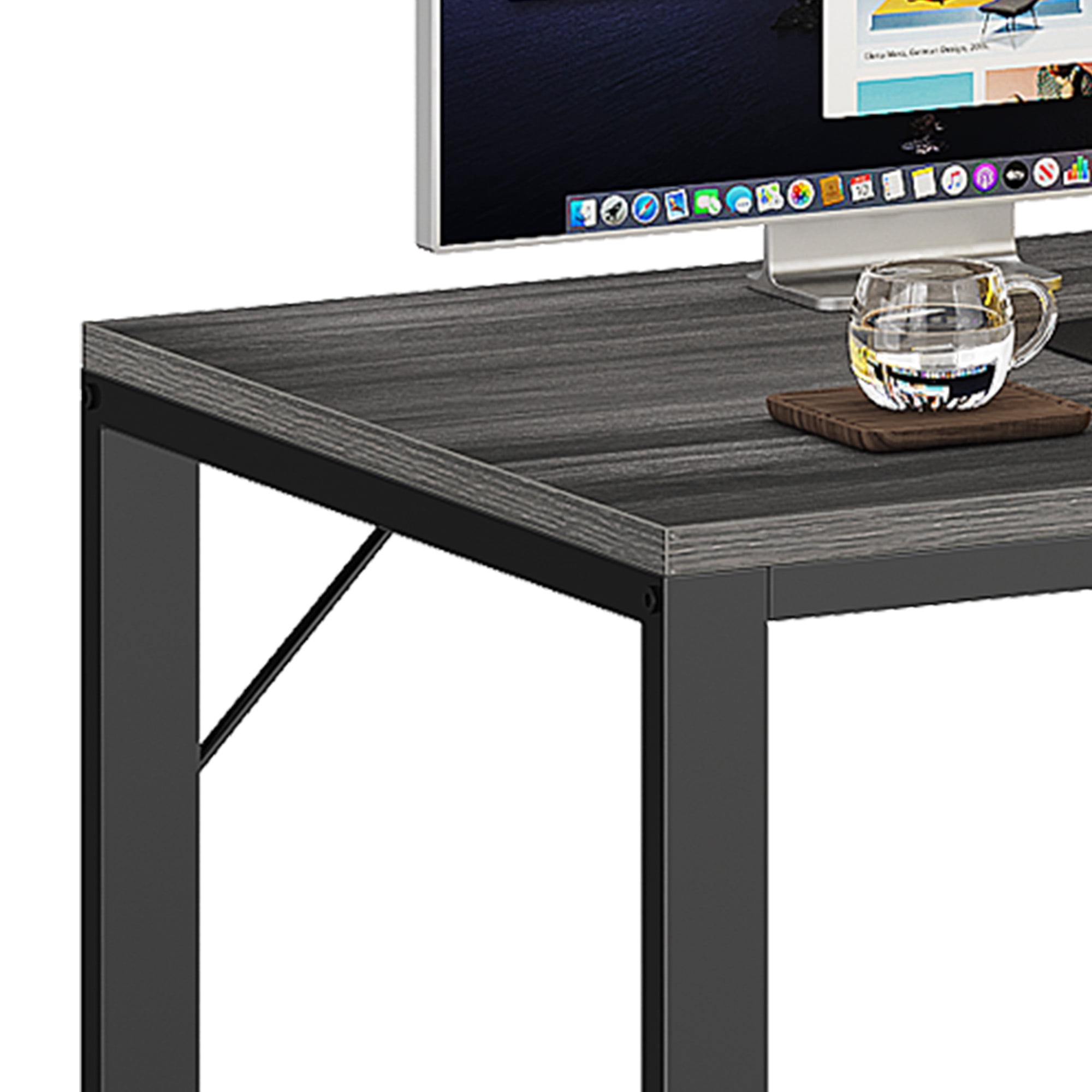 Uforic 55" Corner L Shaped Desk with Power Outlets & LED Lights & File Cabinet, 3 Drawers & 3 Storage Shelves, Home Office Desk with Bookshelf, Gray