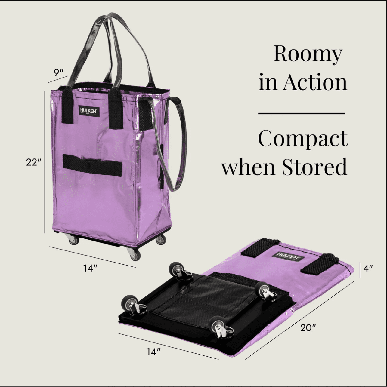 Hulken Original Rolling Shopping Tote Bag, Small, Lilac