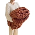 thumbnail image 5 of Plush Faux Rabbit Fur Throw Blanket – 60" × 80" Thick & Warm, Ultra Soft Fluffy Blanket for Couch, Bed, Sofa, Ideal Gift for Women (Brown), 5 of 7
