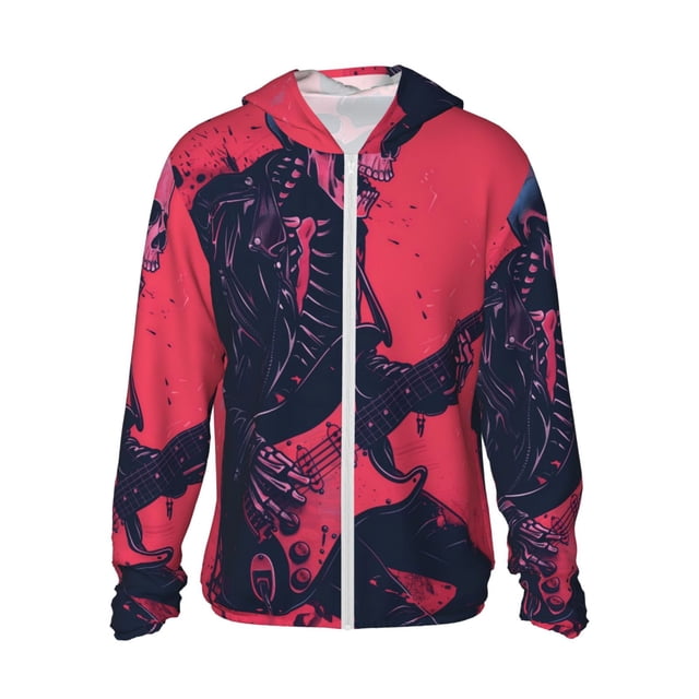 Balery Rock Skull Guitarist Sudadera ligera de manga larga con capucha y protección solar UPF 50+ para hombre y mujer, ideal para pesca y running-XX-Large