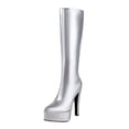 thumbnail image 1 of B91xZ Bottes pour Femmes Confortables à Plateforme Bout Rond Extensibles, Argent 6.5, 1 of 5