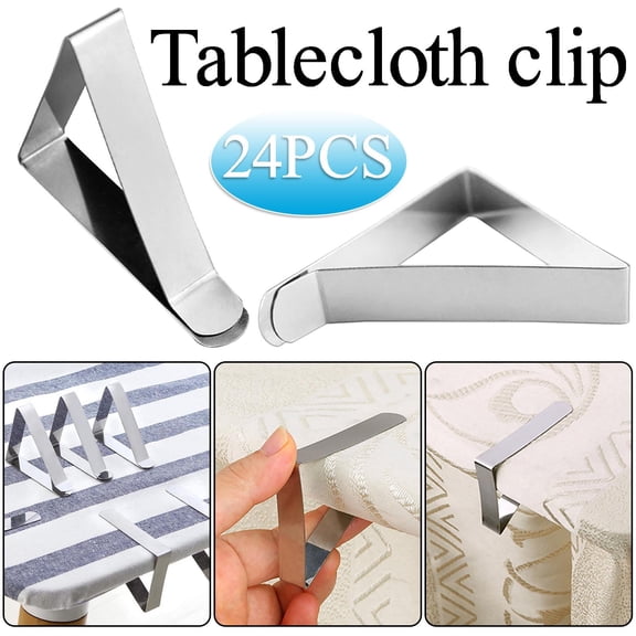 Tablecloth Clips Stainless Steel Table Cover Clamps | Tablecloth Holders for Picnic Party Home Outdoor | Rust-Resistant Reusable | 24 Pack | Fits 1-1.5 Inch Tables | 2.96"x1.77" Table Clips