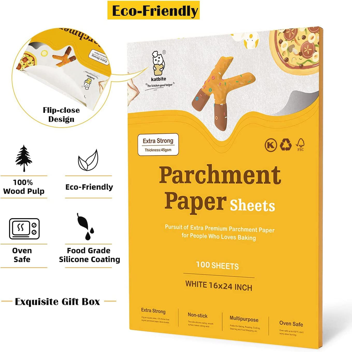 Katbite Value Pack Parchment Paper Roll Heavy Duty & Non-stick Parchment  Paper Roll with Serrated Cutter,15in x 242ft, 300 Sq.Ft,Wihte