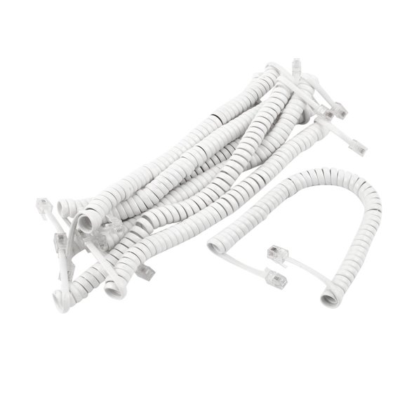 8 Pcs 1.5M 5Ft RJ9 4P4C Coiled Stretchy Telephone Handsets Cable Line White