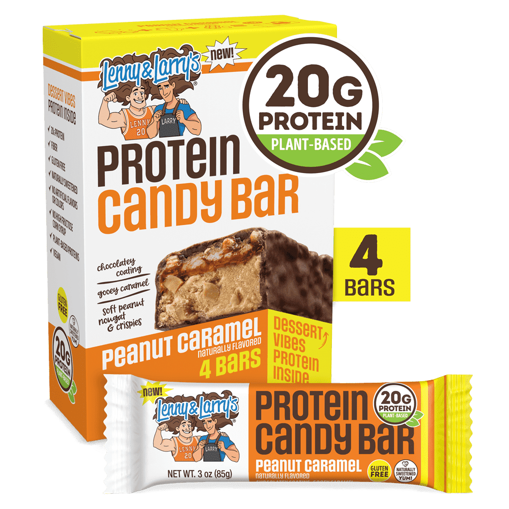 Lenny & Larry's High Protein Candy Bar Peanut Caramel, 20g of Plant-Based Protein, Good Source of Fiber, 85g-4ct