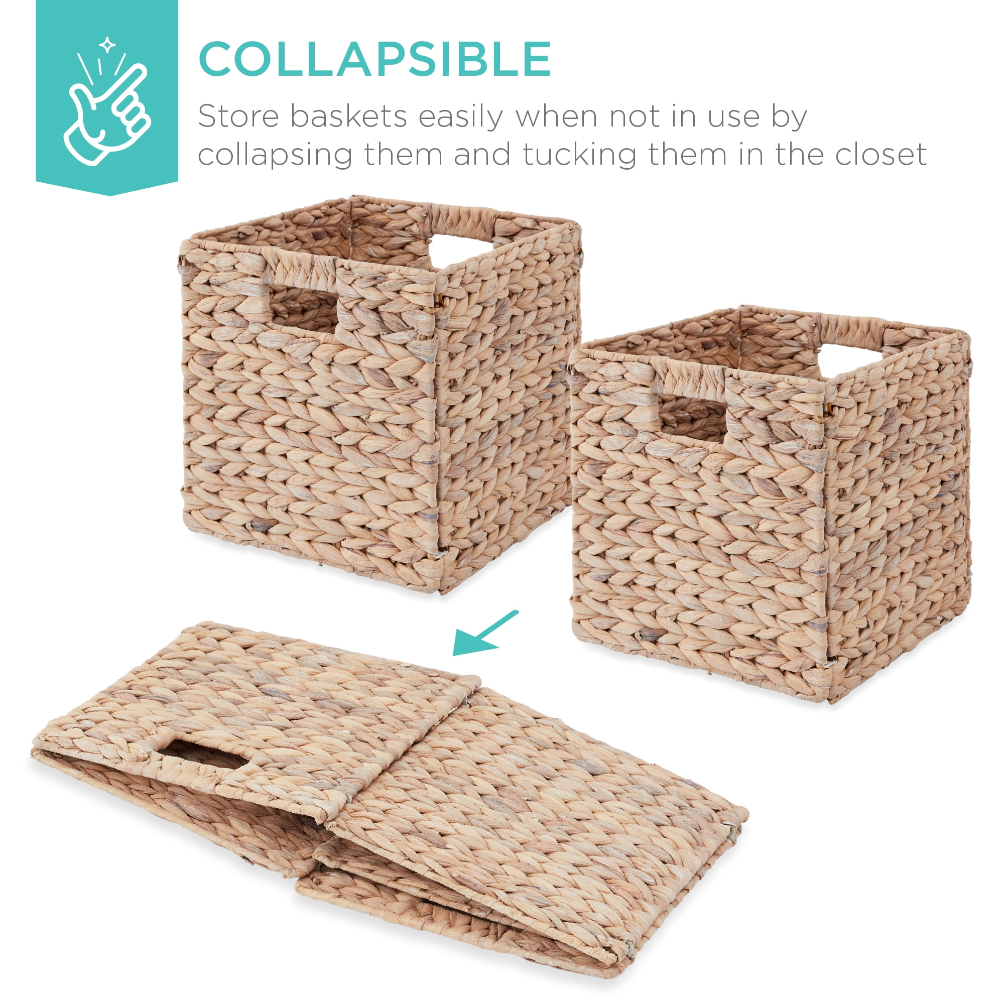 Best Choice Products 13x13in Hyacinth Storage Baskets, Set of 5 Multipurpose Collapsible Organizers - White