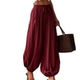 thumbnail image 3 of Lumtrix Womens Balloon Harem Pants Pleated Summer Elastic Waist Baggy Pants Beach Vacation Cotton Linen Trousers Wine 2XL, 3 of 5