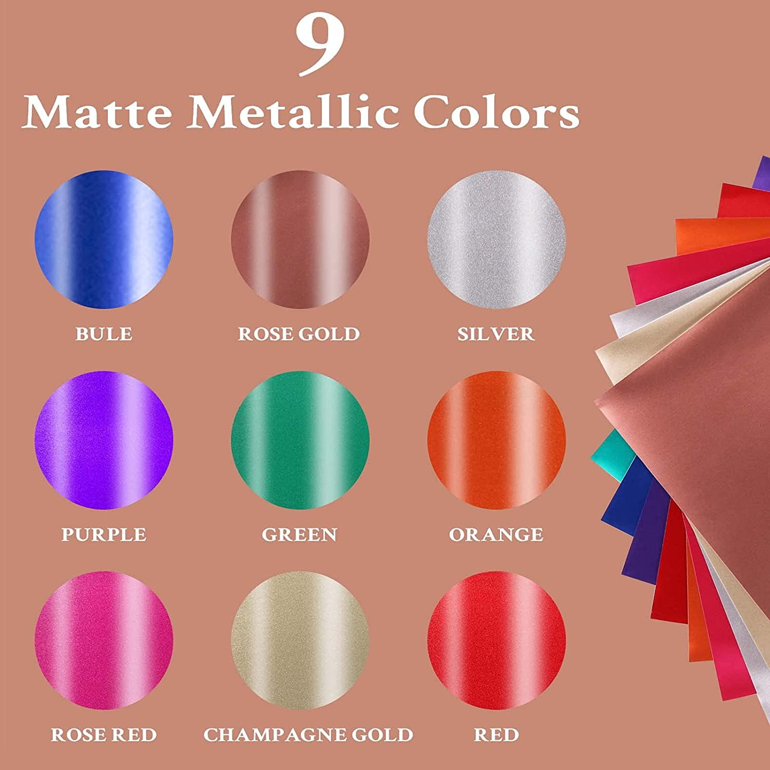 (5 pack) HTVRONT Matte Metallic Vinyl Permanent, 9 PCS 12"x12" Metallic Vinyl Sheets - Permanent Adhesive Vinyl for Cutting Machine & Silhouette Cameo