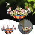 thumbnail image 2 of Hanging Hummingbird Feeder With Planter Basket 3-Bottle Design Colorful Woven Rattan Base Yard Garden Decor for Outside Hanging Flower Basket Bird Feeder, 2 of 7